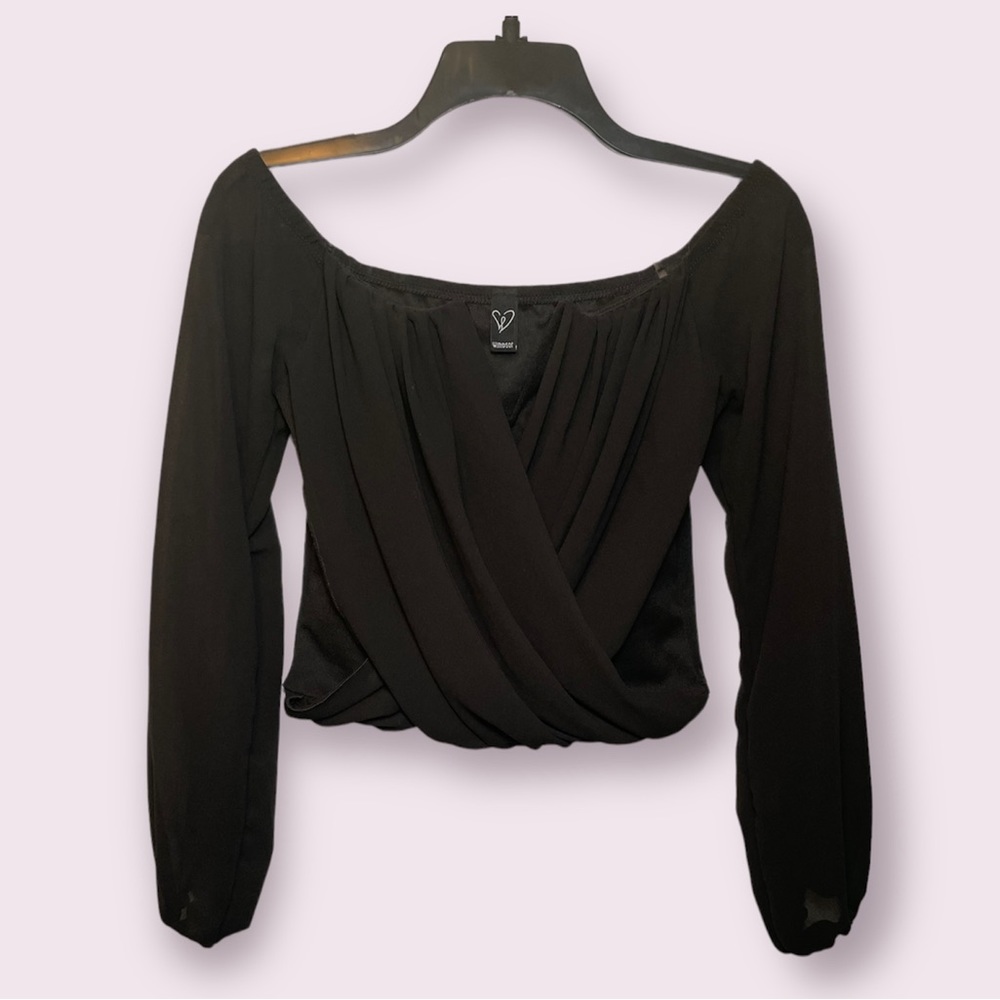 WINDSOR Black Mesh Long Sleeve Top